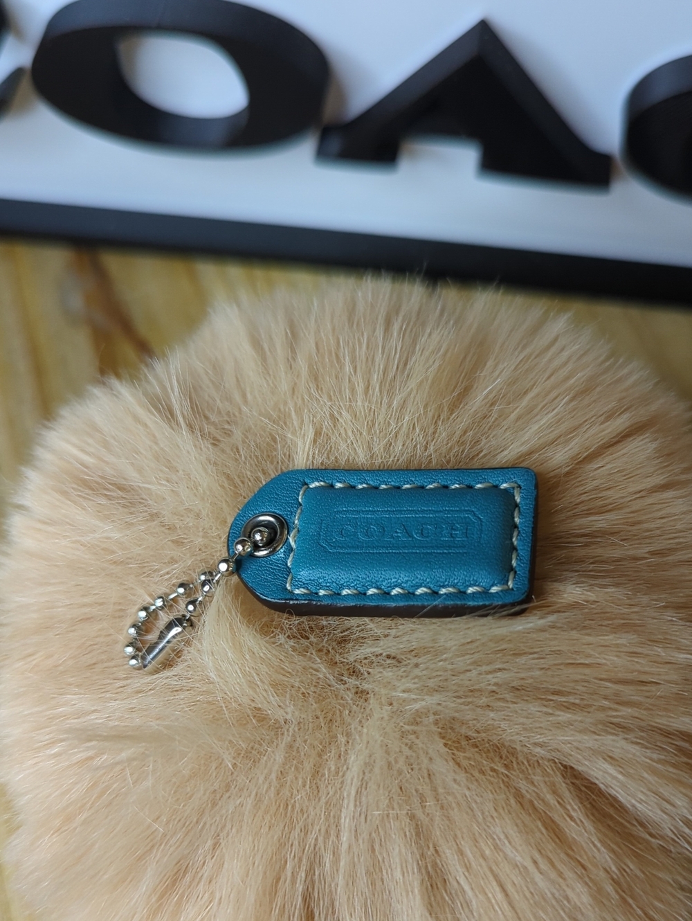 (0061) Coach Teal Leather Hang Tag